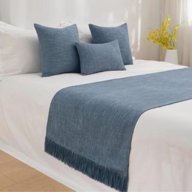 Imagem de Cama Runner Cachecol Colcha de Cama Sólida Algodão e Linho Hotel Camas de Cama Moderna Simples Manta Macia Não Desvanece Roupa de Cama Lenço Proteção Casa Hotel Moda Decoração - Azul||30 * 50 cm