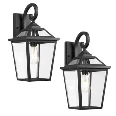 Imagem de Diyel Lanternas externas, luminárias externas pretas montadas com vidro transparente, lâmpada de arandelas de parede externa de 45 cm de altura para casa, porta, garagem, pátio, pacote com 2