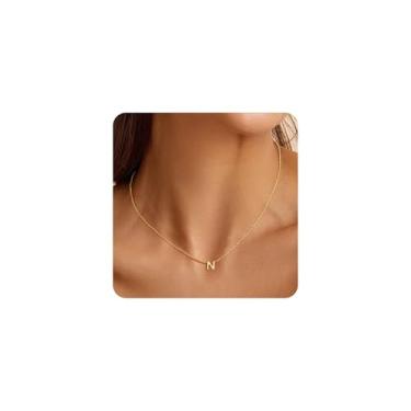 Imagem de Turandoss Colares com inicial para mulheres – Colar delicado com pingente de letra A-Z banhado a ouro 14K, presentes de aniversário para mulheres, adolescentes, meninas, namoradas, joias, Banhado a