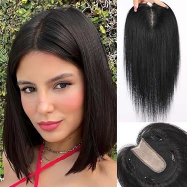 Imagem de starluck 12,7 x 12,7 cm Base de seda Lage Toppers de cabelo humano real para mulheres, 60 gramas de alto volume, 100% cabelo humano real para mulheres com queda de cabelo fino (preto, sem franja