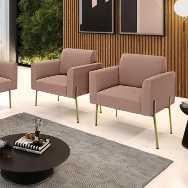 Imagem de Poltrona Sala Estar Pé Ferro Dourado Kit 2 Marisa Bouclê Rosê D03 - D'