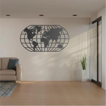 Imagem de Quadro Decoração Vado Mapa Mundi World Uno Preto 100X54 Cm - Fenix