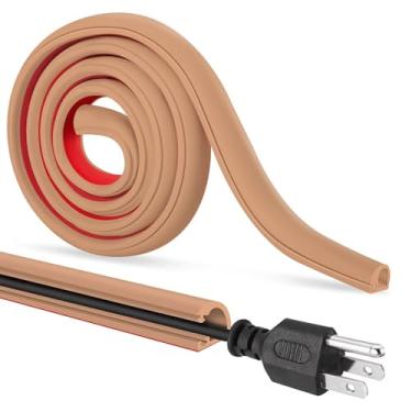 Imagem de Escondedor de cabo autoadesivo, cobertura de fio flexível para fios, suporte de parede para TV, áudio doméstico, rede, energia e gerenciamento de linha telefônica (marrom claro, 299 cm)