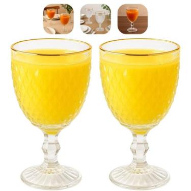 Imagem de Jogo 2 Taças De Vidro Para Agua Suco Drinks Borda Dourada Bico de Abac