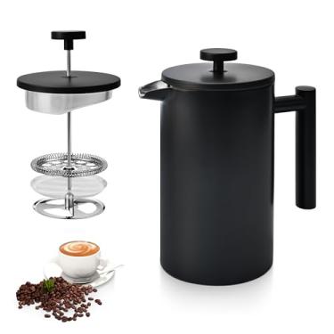 Imagem de Cafeteira De Prensa Francesa De Aço Inoxidável 304, Cafeteira De Prensa Francesa De 1000ML Com Filtro De 3 Camadas, Preta