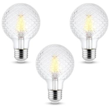 Imagem de OHBULBS Pacote com 3 - Lâmpada LED transparente de vidro cortado G25 5,5 Watt com filamento decorativo regulável base média | Luz branca 3000K