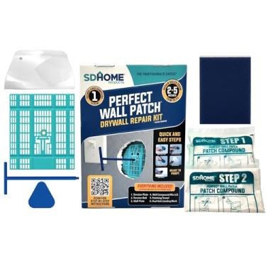 Imagem de Adesivo de parede perfeito SDHome – Kit de reparo de drywall – Placa traseira composta e faca de massa – Repara furos grandes – 12 peças