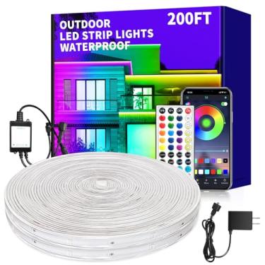 Imagem de vimeepro Fita de luzes LED de 60 metros à prova d'água com controle remoto/aplicativo, luz de corda LED RGB para ambientes externos, luzes de corda de LED reguláveis para quarto, varanda, telhado