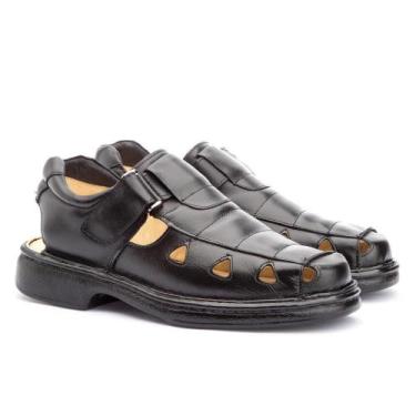 Imagem de Sandália Masculina Couro Confortável Macia Dia a Dia Leve - Igo, Preto