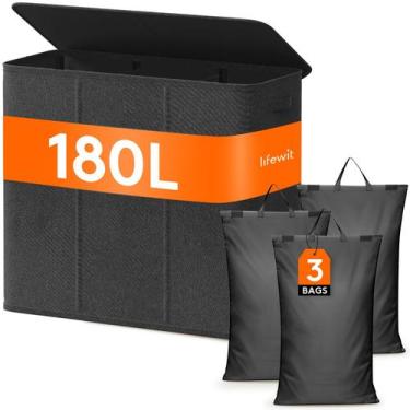 Imagem de Cesto de roupa suja Lifewit Triple com tampa e 3 sacos 180L cinza escu
