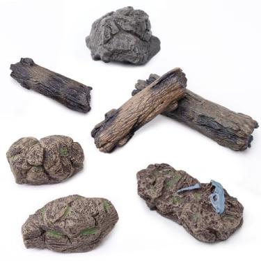 Imagem de Morofme 7 peças de tronco de árvore artificial pedras falsas tronco de árvore micropaisagem estatuetas de pedra de plástico madeira diorama tocos ornamentos pedra miniatura para projetos mesa de areia