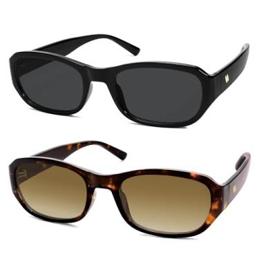 Imagem de HERJOUR Óculos de sol retrô retangular moderno feminino masculino anos 90 clássico vintage AR82341, Preto/Preto + Tartaruga/Marrom Gradual, Medium