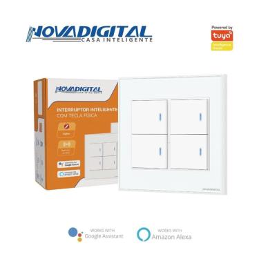 Imagem de Interruptor tecla Física com led  Zigbee 4 Botões 4x4 BRANCO NovaDigital - NFZB-04-W