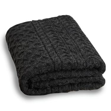 Imagem de Aran Woollen Mills Cobertor 100% lã com design tricotado favo de mel, cor carvão