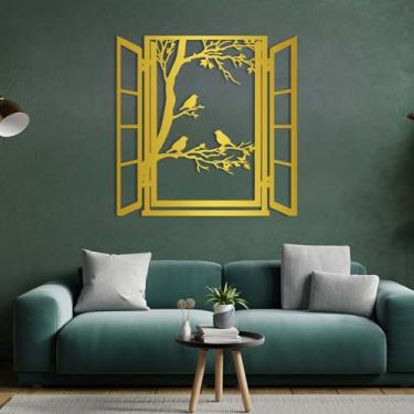 Imagem de Arte De Parede De Janela De Pássaro De Metal Pássaro Em Um Galho Cena De Janela Pendurado Na Parede Para Casa Sala De Estar Escritório Ao Ar Livre Inspirad, Metal, 39.4x39.3 inch/100x100 cm