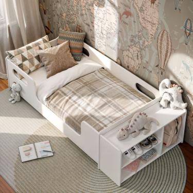 Imagem de Cama Infantil Aconchego Com Grades E Sapateira Cor Branco