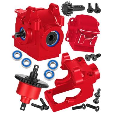 Imagem de RCYouHott RC Aluminum Transmission Gearbox Case & 37T Diff Gear Upgrades Part for 1/10 Slash/Rustler/Stampede/Hoss 4X4 4WD VXL/XO-1,Replace #6880#6881,Red