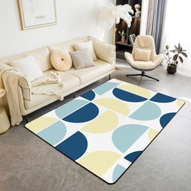 Imagem de Erosebridal Tapete de área amarelo e azul meados do século, retrô, boêmio, para sala de estar, 12 x 18 cm, tapete decorativo geométrico, abstrato, colorido, arte moderna, tapete de chão interno