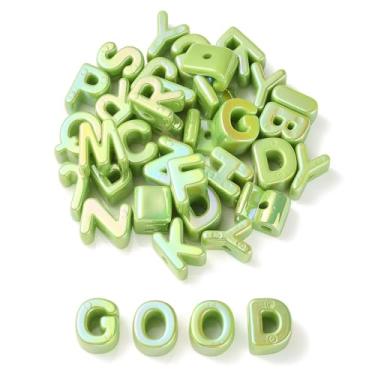 Imagem de Ipotkitt Aproximadamente 90 peças, 1 bolsa verde com revestimento UV iridescente, contas de letra acrílica, letras, espaçador, miçanga para joias DIY, pulseira, brincos, colar, chaveiros, artesanato