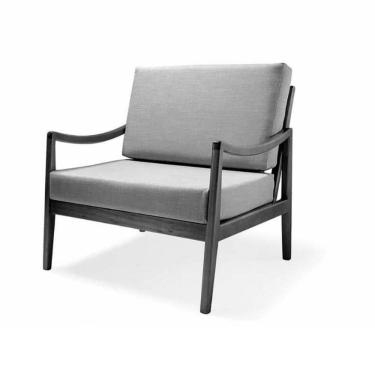 Imagem de Poltrona com braço Évora Linho Cinza Madeira Cedro Corda Náutica Redonda Poliéster Rami