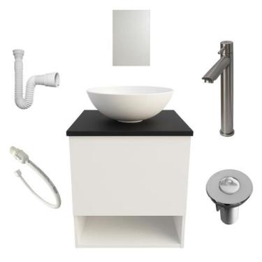 Imagem de Kit Gabinete Armario de Banheiro Lavabo completo com Cuba Torneira Cro