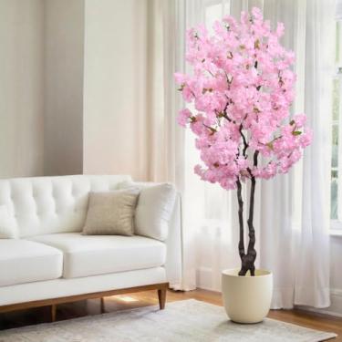 Imagem de Árvore de cerejeira artificial rosa 1,8 m, decoração interna, árvore de flor sintética, árvore de cerejeira para decoração de quarto, presente