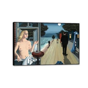 Imagem de Paul Delvaux Impressão Les Adieux Pintura em tela Famosa Arte Posters Surrealismo Imagem de arte de parede para decoração de escritório em casa Presente exclusivo 60 x 40 cm (61.0x40.6 cm) Preto