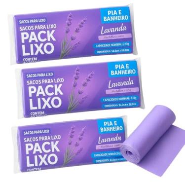 Imagem de Kit 3 Sacos de Lixo 34 x 38cm 120Un Lavanda Perfumado Anti Odor