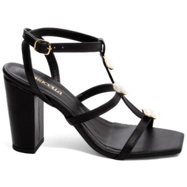 Imagem de Sandália Feminina Salto Alto Grosso Bico Quadrado 9 cm Preto - EMILY O