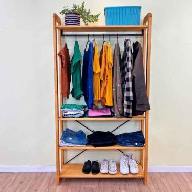 Imagem de Arara de Roupas de Madeira Pinus Linea Ample Nozes - ArtFactory Design