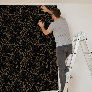 Imagem de ESSMOKO Papel de parede folha de bordo dourado quarto cabeceira fundo parede sala de estar escritório papel de parede autoadesivo estilo cola oculta 45 * 600 cm