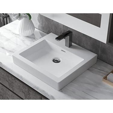 Imagem de AMASHEN Pia de vaso de banheiro de 48 cm com furo de torneira e vaidade retangular de porcelana de cerâmica para banheiro acima do balcão 48 cm x 43 cm
