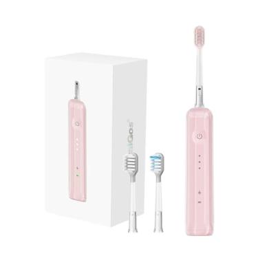 Imagem de OralGos Escova de Dentes Elétrica com Vibração Oscilante de 60°, 3 Modos de Limpeza, Recarregável, Corpo Cerâmico, à Prova d’Água IPX7, Timer Inteligente de 2 Minutos, 3 Cabeças Substituíveis, Kit Portátil de Viagem (rosa)