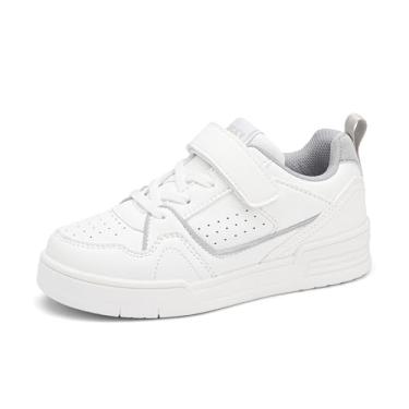 Imagem de LUCKY STEP Tênis infantil sem cadarço, confortável, casual, corrida, tênis, escola, cano baixo, para caminhada atlética para crianças/meninos/meninas, Todo branco1, 1 Little Kid