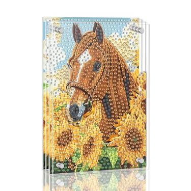 Imagem de Ginfonr Kit de pintura de arte de diamante DIY Acrylayers para adultos, cavalo de girassol, 4 camadas, pintura magnética de diamante em pé, decoração de mesa com efeito de profundidade dinâmica