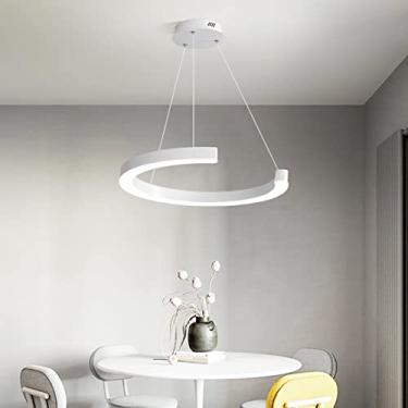 Imagem de Luminária pendente moderna de LED branca para sala de jantar, luminária suspensa de luz branca, lustre minimalista para mesa de jantar, iluminação de teto ajustável em altura para escritório