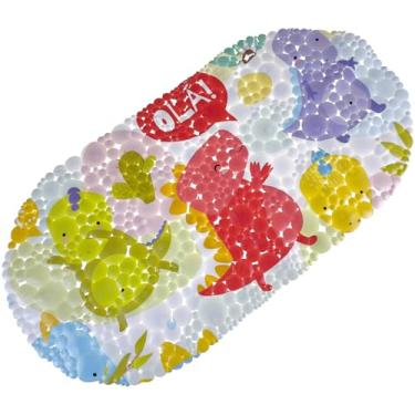 Imagem de Tapete Para Banheiro Antiderrapante Infantil Com Ventosa Box Banho Bebê Criança (Dino e Cactos)