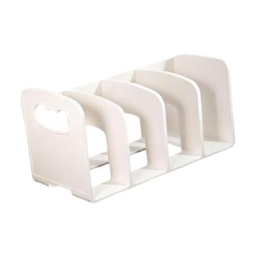 Imagem de Generic Organizador de arquivos vertical, organizador de envelopes, de pastas de mesa de 4 seções, bolsa pequena, bolsa de mão, divisor, Branco