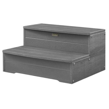 Imagem de KaimuBench Degraus de banheira de hidromassagem de 63 cm, escadas de hidromassagem HDPS, degraus antiderrapantes para spa ao ar livre, degrau de varanda multiuso, aparência de madeira e resistente