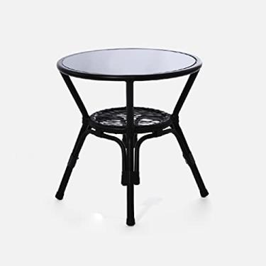 Imagem de Mesa lateral de ferro forjado, mesa de área de estar, camada dupla, vidro temperado, redonda, pequena, mesa lateral pequena