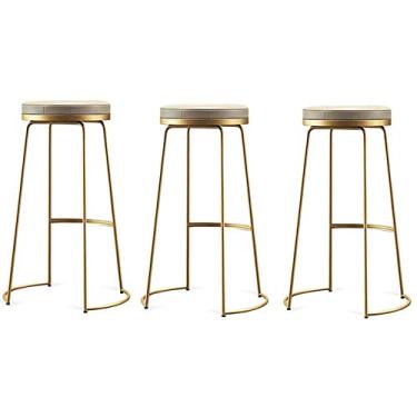 Imagem de UISLA Conjunto de 3 banquetas de bar para móveis de pub com apoio para os pés estofado assento redondo café da manhã máx. 200 kg/seatheight75 cm
