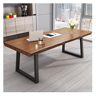 Imagem de Mesa de computador simples de madeira maciça, mesa de computador, espessura de 5 cm, mesa de escrita, escritório doméstico, mesa de jogos com pernas de ferro forjado, fácil de montar (uma cor 200 x 60