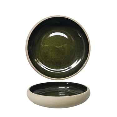 Imagem de URGDWEKJY Prato de lanche redondo de cerâmica prato de salada de frutas tigela de sopa tigela de ramen cozinha doméstica retrô utensílios de mesa lanche pão tigela de sobremesa bandeja de lanche (C)