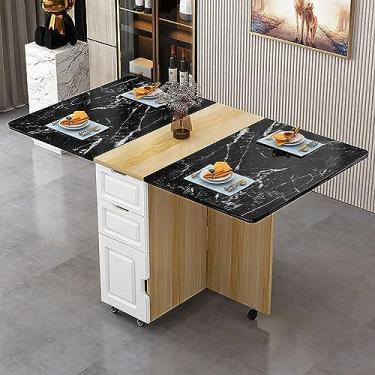 Imagem de Mesa de jantar dobrável extensível, mesa de cozinha móvel com gaveta e prateleira de armazenamento, mesa extensível versátil com 6 rodas, economiza espaço dobrável em 3 formas (cor: G)