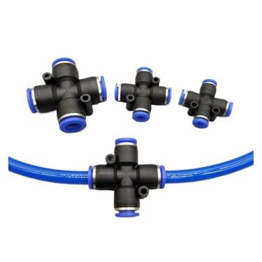 Imagem de 1 peça PZA Air Pneumatic Fitting 4 6 8 10 12 mm OD Mangueira 4 Way Cross Shaped Splitter Push in Conector de tubo pneumático Conexões rápidas (PZA-10 mm)