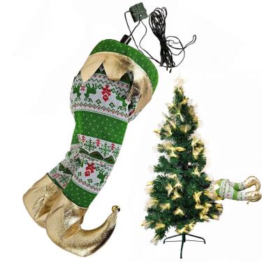 Imagem de Pernas Duende Elfo Natalino Arvore Natal Movimento Flexivel Chuta Decoraçao Animada Janela Porta Loja Casa Comercio