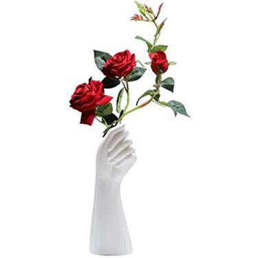 Imagem de Vaso de flores de cerâmica, vaso decorativo moderno, 22 cm, vaso de plantas portátil, decoração de mesa para casa, vaso decorativo (cor: branco) (branco + B)