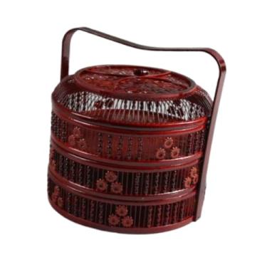Imagem de WeiLaiKeQi Cesta de ovos de bambu com alça, organizador decorativo para mesa de jantar, reunião, casa, restaurante, fazenda, Três Camadas