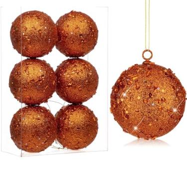 Imagem de Enfeites de bolas de Natal grandes de 8 cm, 6 peças, enfeites de Natal laranja grandes à prova de estilhaçamento, para árvore de Natal, grande glitter, enfeite de árvore de Natal para árvores