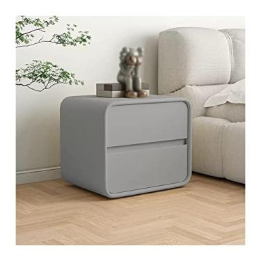 Imagem de Mesa de cabeceira com 2 gavetas, mesa de cabeceira moderna com acabamento de couro de microfibra, cômoda de madeira cinza, mesa lateral de sofá para quarto, sala de estar, corredor, aba de cabeceira